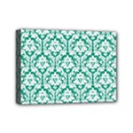White On Emerald Green Damask Mini Canvas 7  x 5  (Framed)