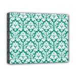 White On Emerald Green Damask Canvas 10  x 8  (Framed)