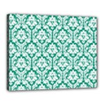 White On Emerald Green Damask Canvas 20  x 16  (Framed)