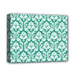 White On Emerald Green Damask Deluxe Canvas 14  x 11  (Framed)