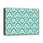 White On Emerald Green Damask Deluxe Canvas 16  x 12  (Framed) 