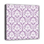 White On Lilac Damask Mini Canvas 8  x 8  (Framed)