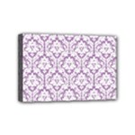 White On Lilac Damask Mini Canvas 6  x 4  (Framed)