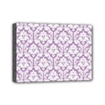 White On Lilac Damask Mini Canvas 7  x 5  (Framed)