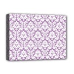 White On Lilac Damask Deluxe Canvas 16  x 12  (Framed) 