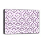 White On Lilac Damask Deluxe Canvas 18  x 12  (Framed)