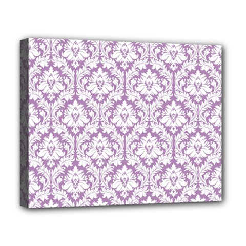 White On Lilac Damask Deluxe Canvas 20  x 16  (Framed) from ZippyPress