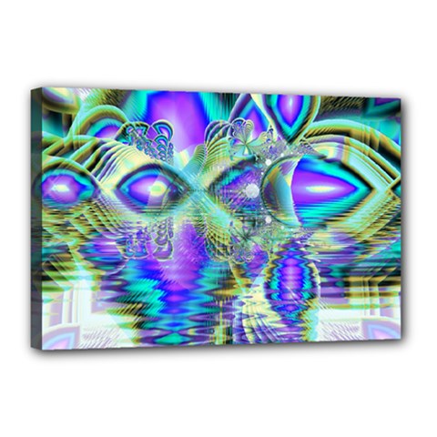 Abstract Peacock Celebration, Golden Violet Teal Canvas 18  x 12  (Framed) from ZippyPress