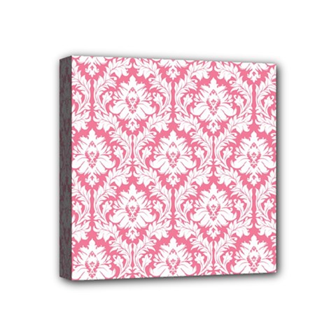 White On Soft Pink Damask Mini Canvas 4  x 4  (Framed) from ZippyPress