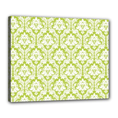 White On Spring Green Damask Canvas 20  x 16  (Framed) from ZippyPress