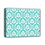White On Turquoise Damask Deluxe Canvas 14  x 11  (Framed)