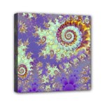 Sea Shell Spiral, Abstract Violet Cyan Stars Mini Canvas 6  x 6  (Framed)