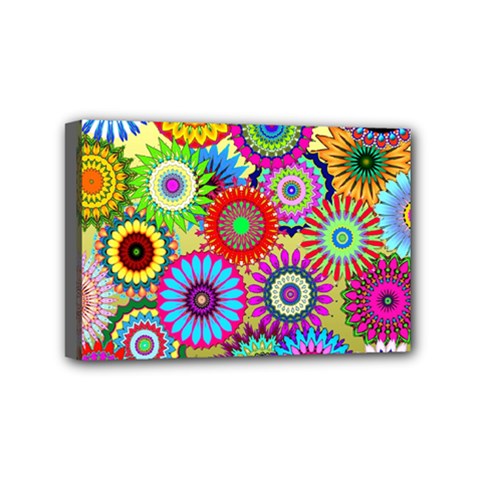 Psychedelic Flowers Mini Canvas 6  x 4  (Framed) from ZippyPress