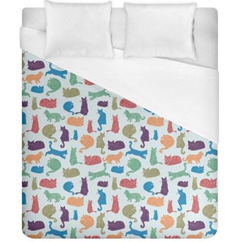 Blue Colorful Cats Silhouettes Pattern Duvet Cover Single Side (Double Size) from ZippyPress