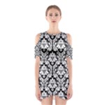 Black & White Damask Pattern Women s Cutout Shoulder Dress