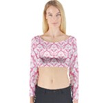 soft Pink Damask Pattern Long Sleeve Crop Top (Tight Fit)