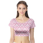 soft Pink Damask Pattern Short Sleeve Crop Top (Tight Fit)