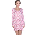 soft Pink Damask Pattern Long Sleeve Nightdress