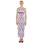 Lilac Damask Pattern Fitted Maxi Dress