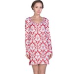 Poppy Red Damask Pattern Long Sleeve Nightdress