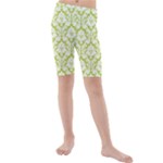 White On Spring Green Damask Kid s Mid Length Swim Shorts