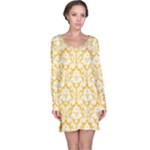Sunny Yellow Damask Pattern Long Sleeve Nightdress