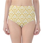 Sunny Yellow Damask Pattern High-Waist Bikini Bottoms