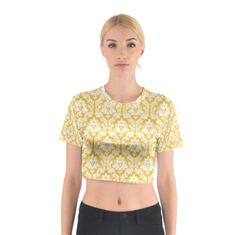 Sunny Yellow Damask Pattern Cotton Crop Top from ZippyPress