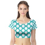 Turquoise Polkadot Pattern Short Sleeve Crop Top (Tight Fit)