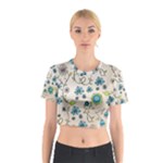 Whimsical Flowers Blue Cotton Crop Top