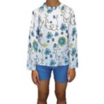 Blue Whimsical Flowers  on blue Kid s Long Sleeve Swimwear