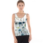 Blue Whimsical Flowers  on blue Tank Top