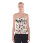 Pink Whimsical flowers on beige Spaghetti Strap Top