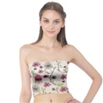 Pink Whimsical flowers on beige Tube Top