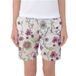 Pink Whimsical flowers on beige Women s Basketball Shorts