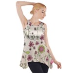 Pink Whimsical flowers on beige Side Drop Tank Tunic