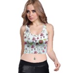 Pink whimsical flowers on blue Racer Back Crop Top