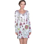 Pink whimsical flowers on blue Long Sleeve Nightdress