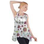 Pink whimsical flowers on blue Side Drop Tank Tunic