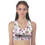 Pink whimsical flowers on pink Sports Bra