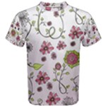 Pink whimsical flowers on pink Men s Cotton Tee
