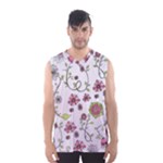 Pink whimsical flowers on pink Men s Basketball Tank Top