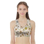 Yellow Whimsical Flowers  Women s Sports Bra with Border