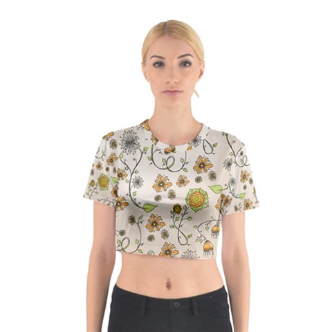 Yellow Whimsical Flowers  Cotton Crop Top from ZippyPress