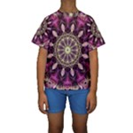 Purple Flower Kid s Short Sleeve Swimwear