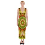 Red Green Apples Mandala Fitted Maxi Dress