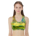 Golden Days, Abstract Yellow Azure Tranquility Women s Sports Bra with Border