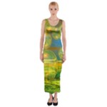 Golden Days, Abstract Yellow Azure Tranquility Fitted Maxi Dress