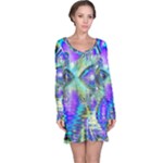Abstract Peacock Celebration, Golden Violet Teal Long Sleeve Nightdress