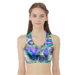 Abstract Peacock Celebration, Golden Violet Teal Women s Sports Bra with Border